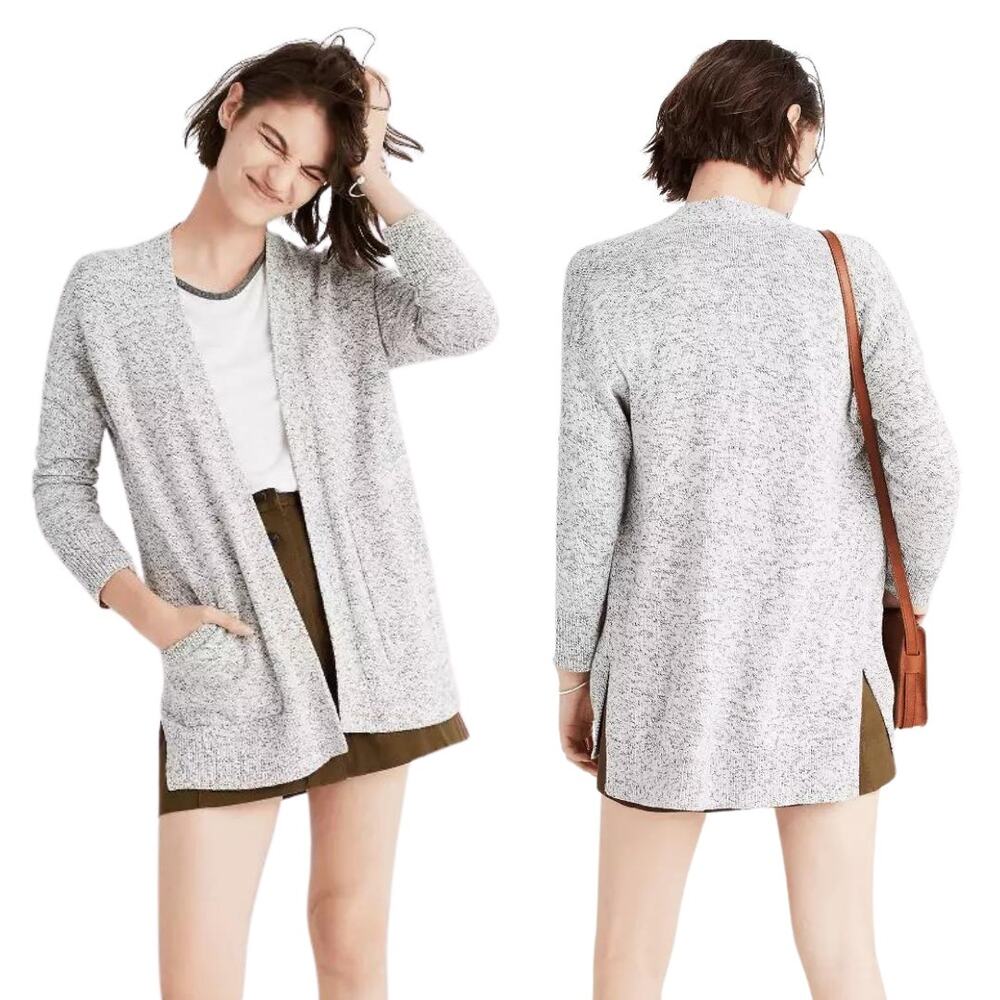 Madewell Midland Long Sleeve Open Front Cardigan Sweater Small Gray Black Cotton